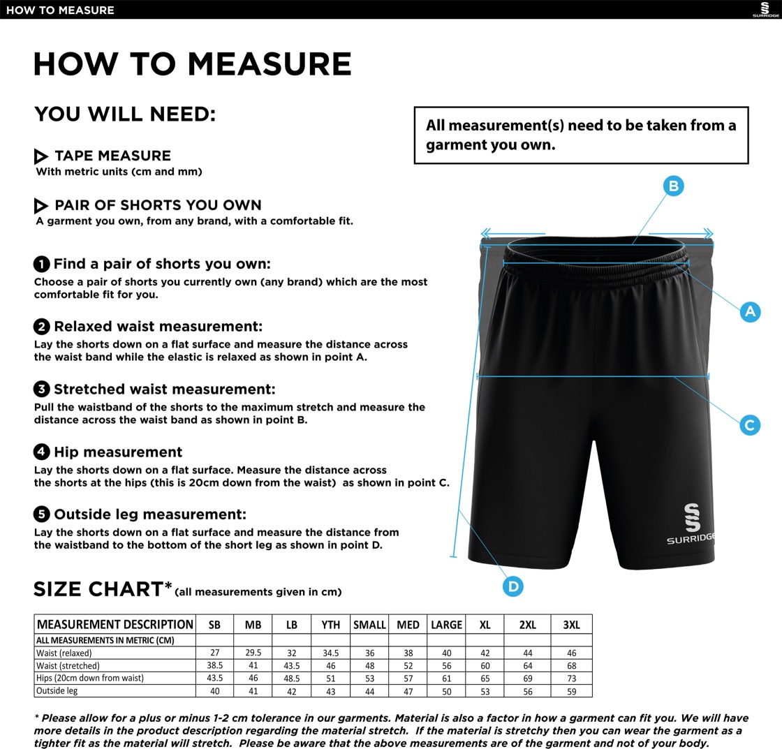 Purley CC - Ripstop Pocketed Shorts - Size Guide
