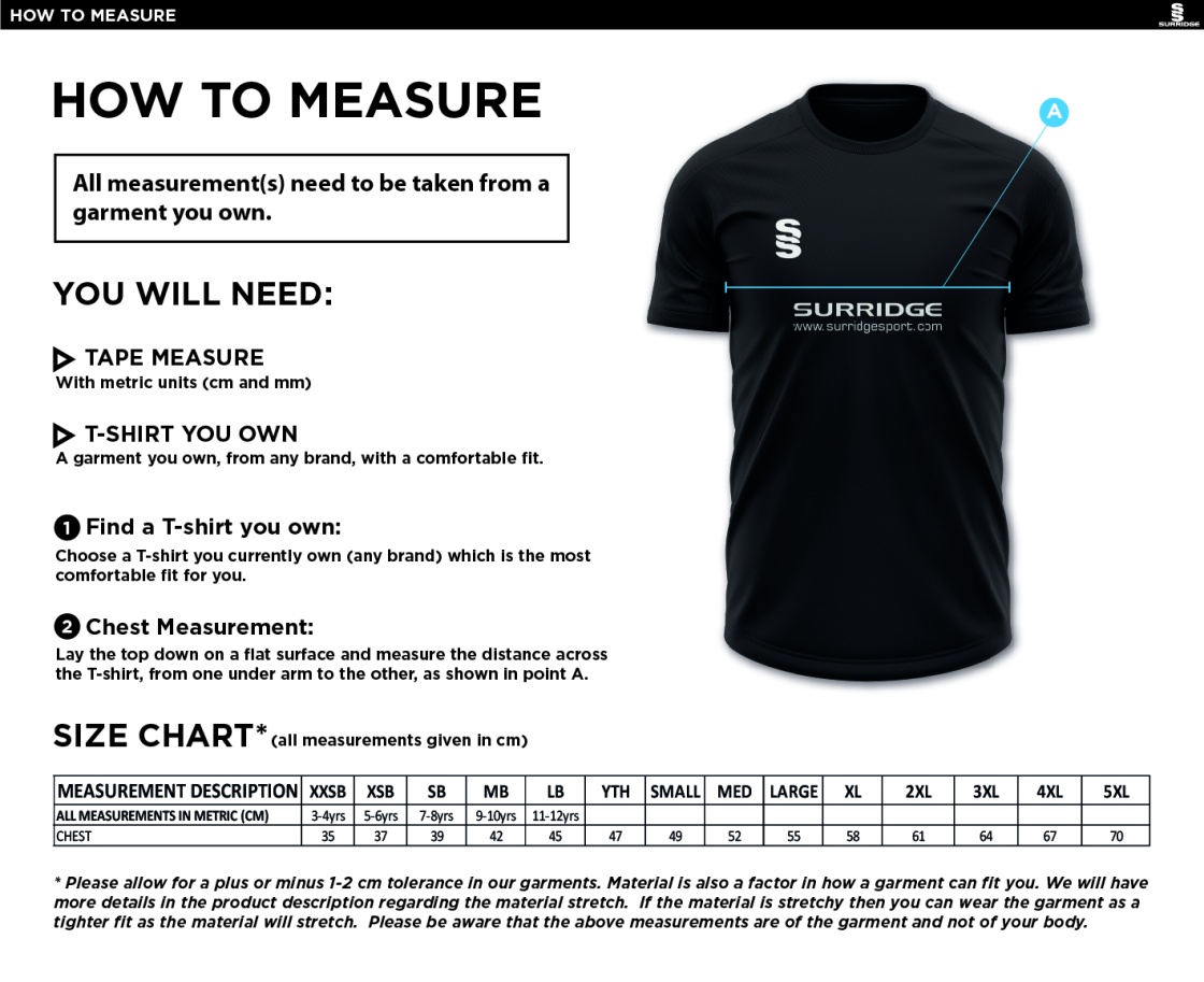 Purley CC - Dual Games Shirt - Size Guide