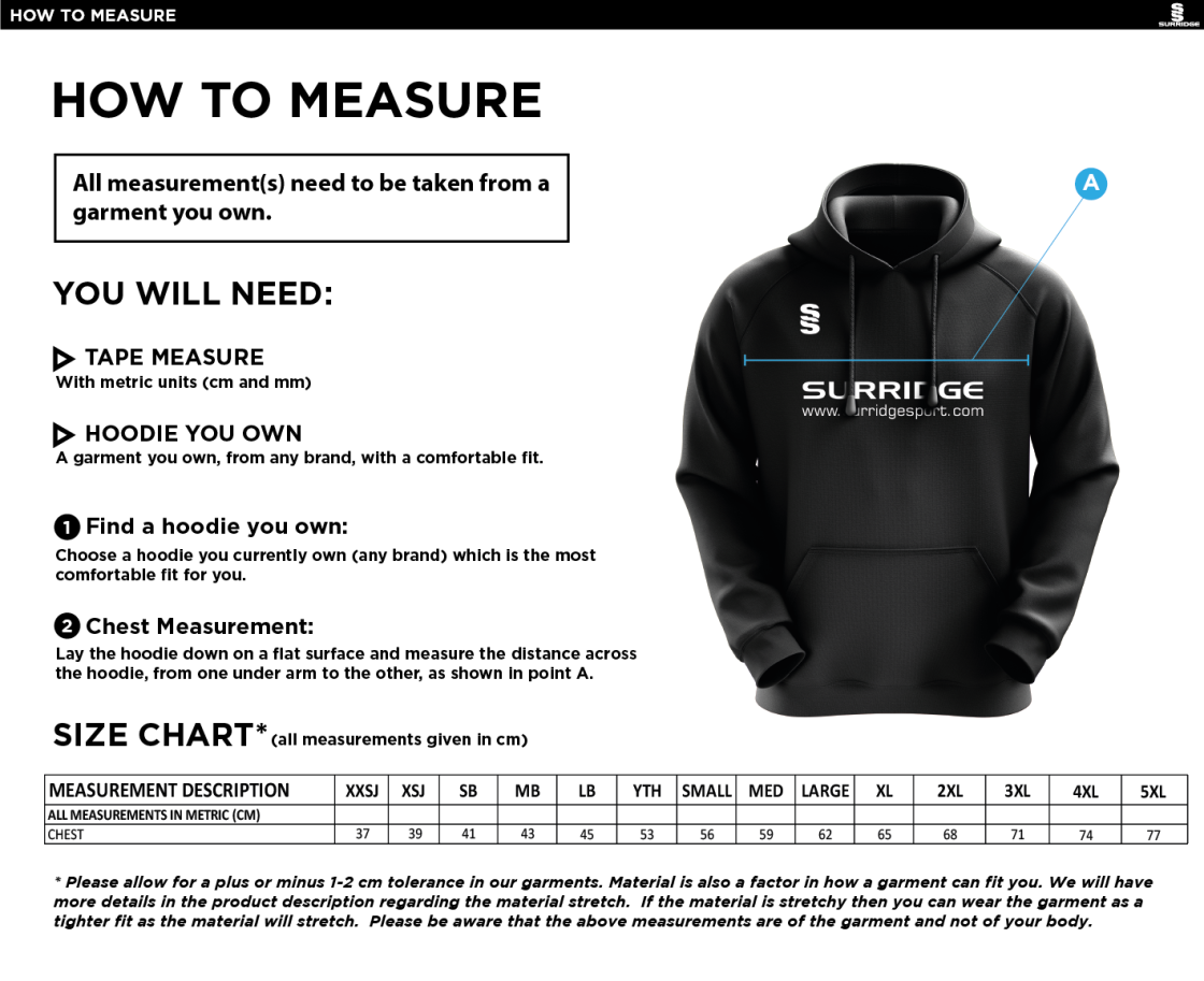 Purley CC - Fuse Hoody - Size Guide