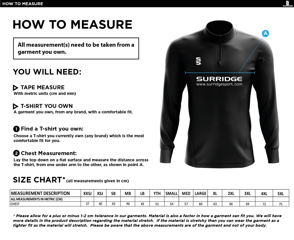 Purley CC - Blade Performance Top - Size Guide